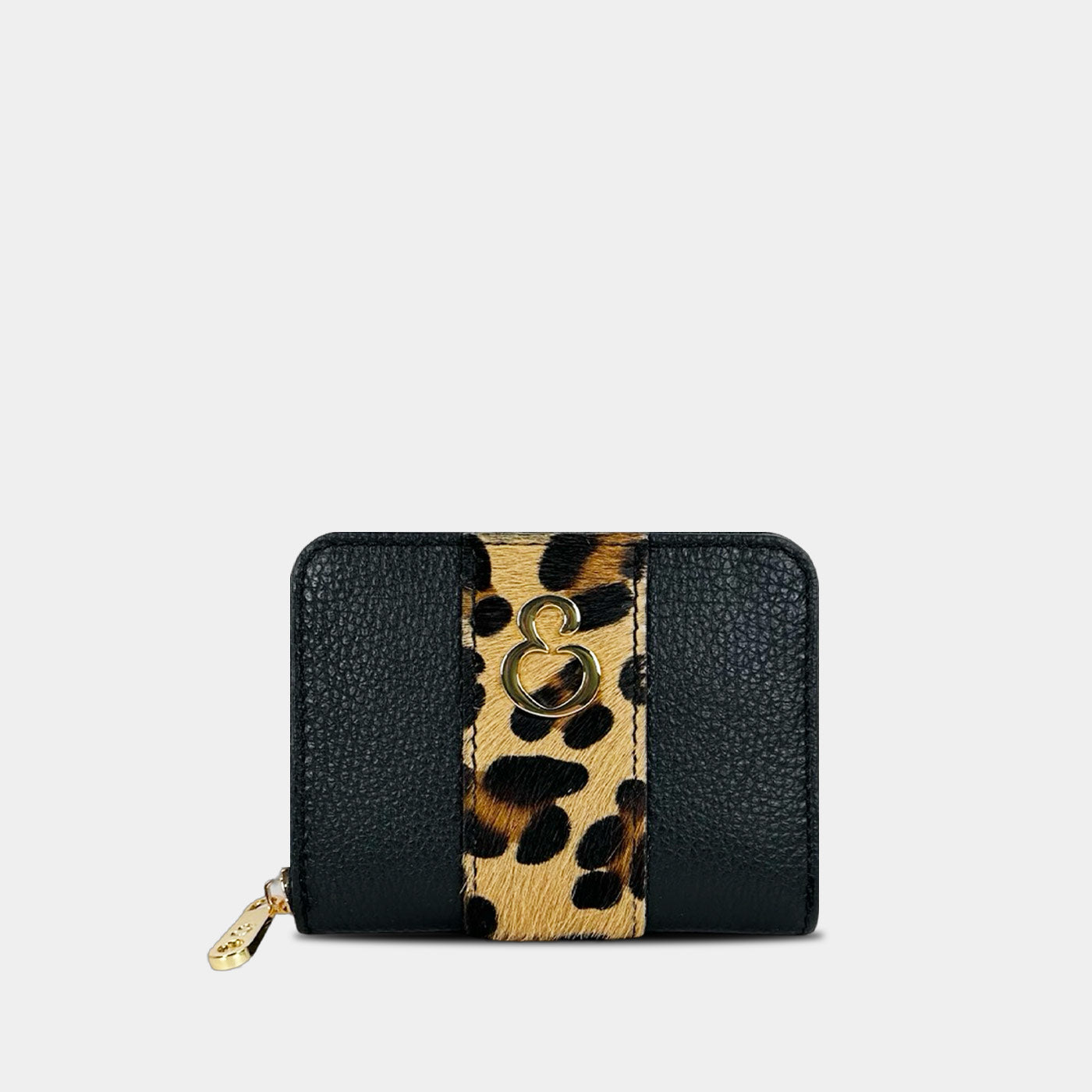 Portafoglio Mini Raya Nero Cavallino Leopardato Pelle Martellata Oro