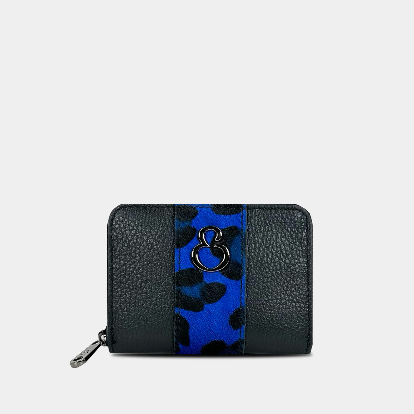 Mini Raya Wallet Black Electric Blue Cavallino Dark Hammered Leather 