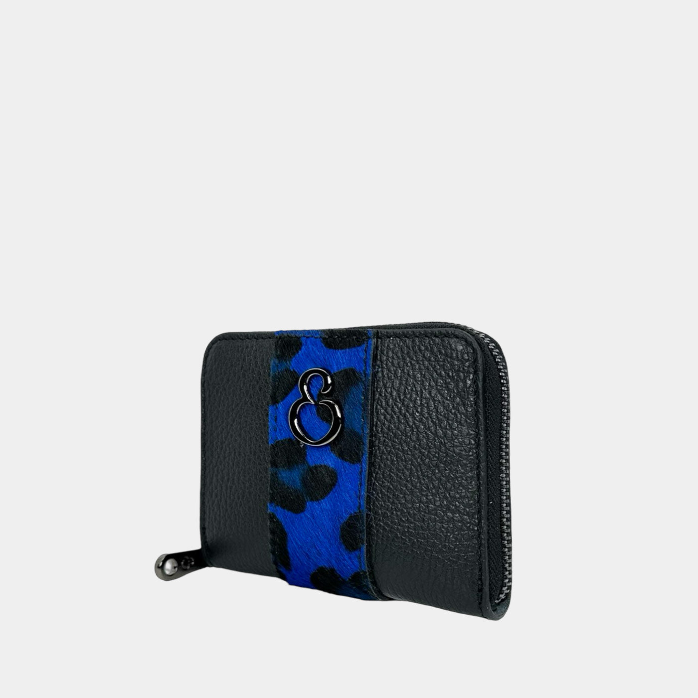 Mini Raya Wallet Black Electric Blue Cavallino Dark Hammered Leather 