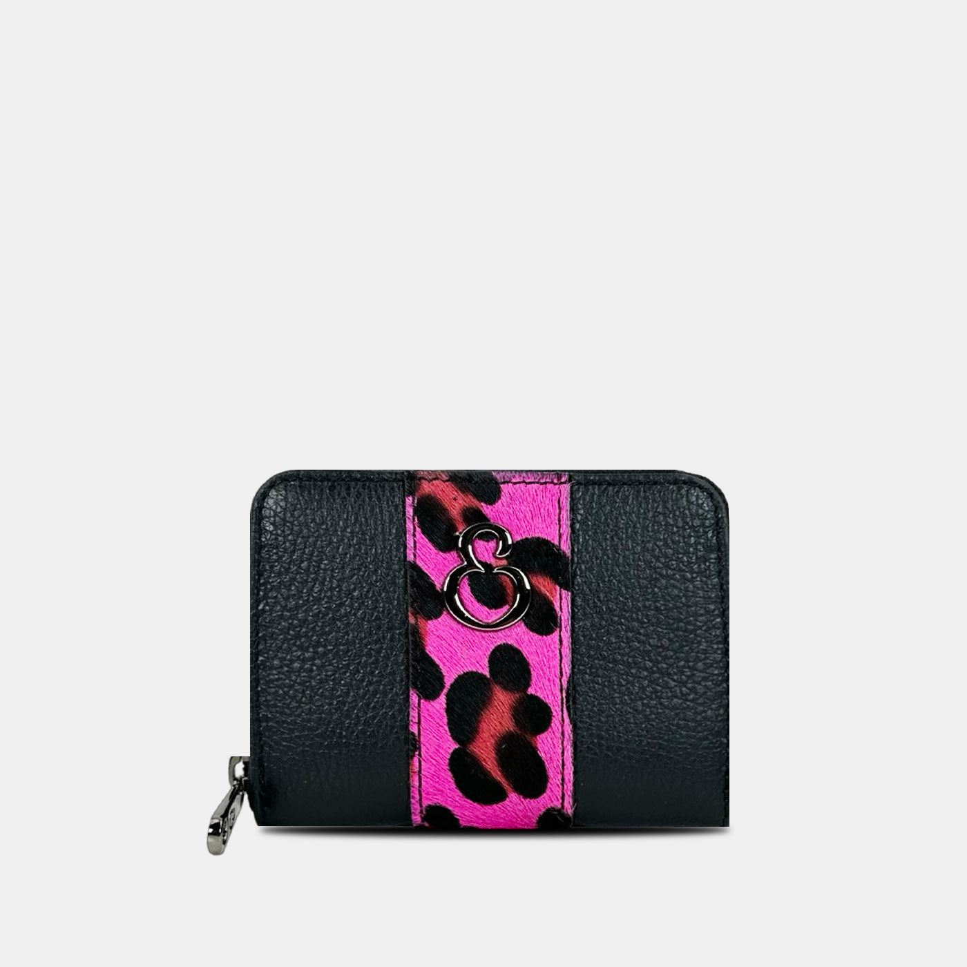 Mini Raya Wallet Black Cavallino Fuchsia Hammered Leather Dark 