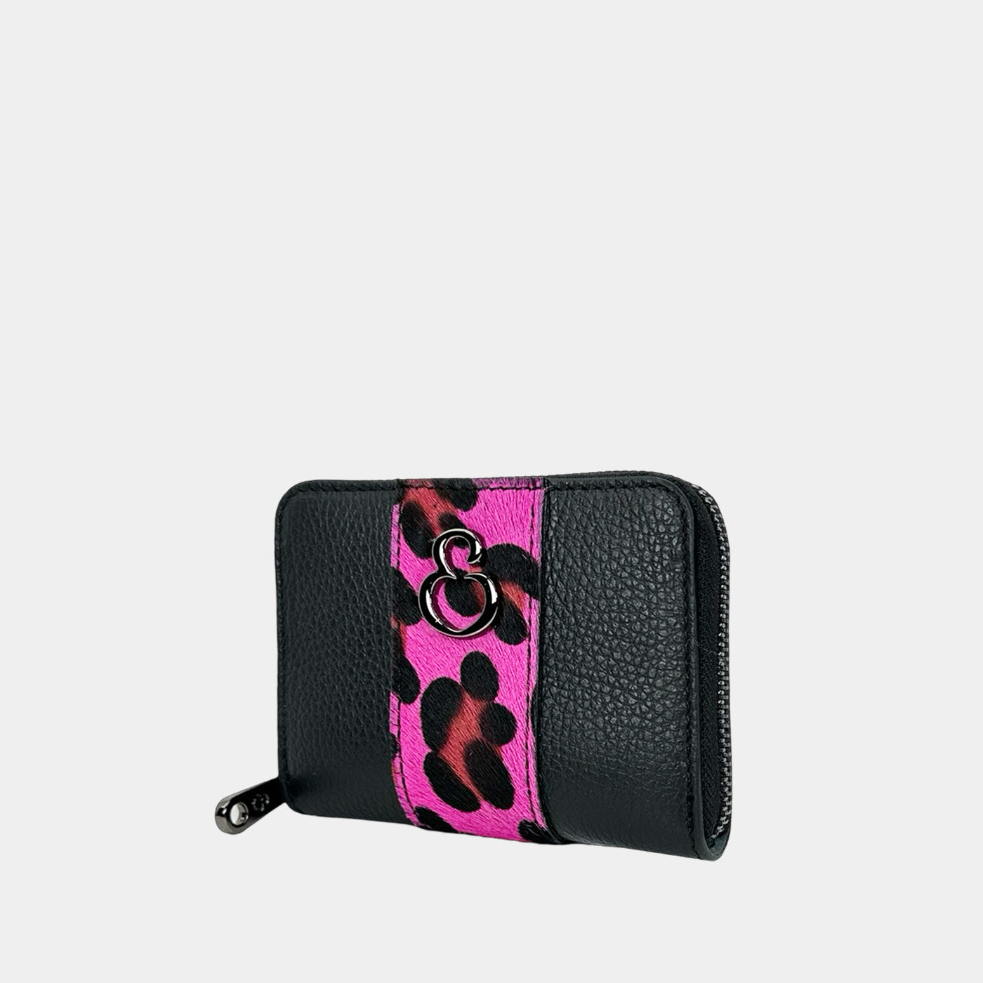 Mini Raya Wallet Black Cavallino Fuchsia Hammered Leather Dark 