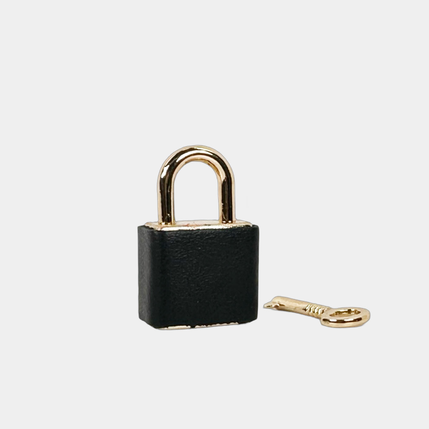 Black Smooth Leather Gold Padlock 